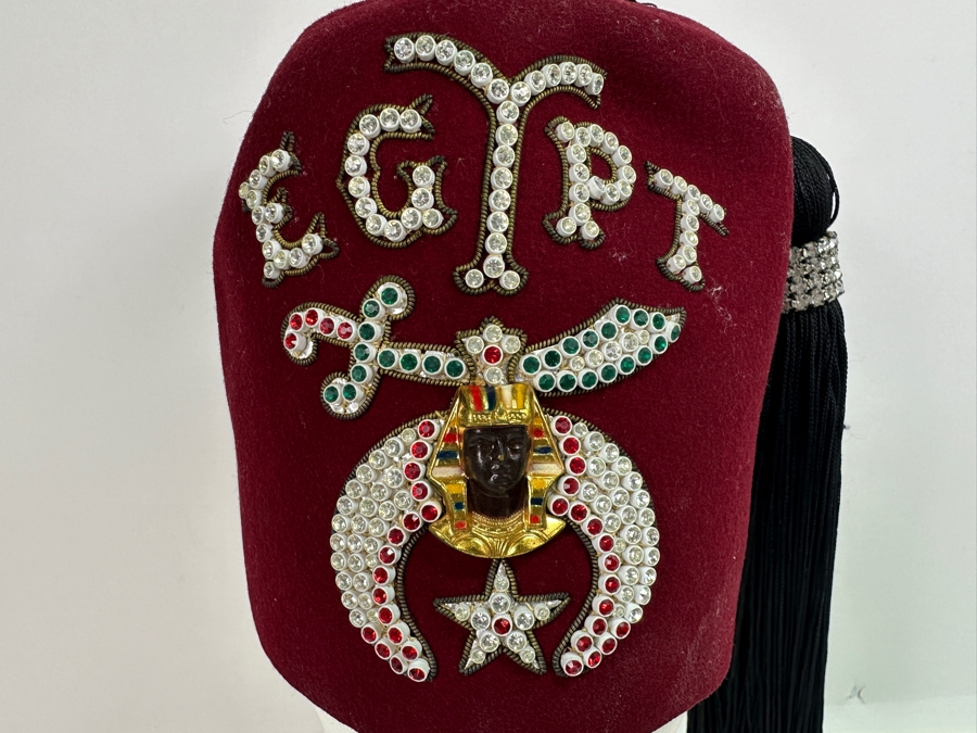 Just Added - Vintage Shriner's Jeweled Masonic Fez Hat 'EGYPT' By Harry M. Osers Co. Fine Handmade Fezzes [Photo 4]