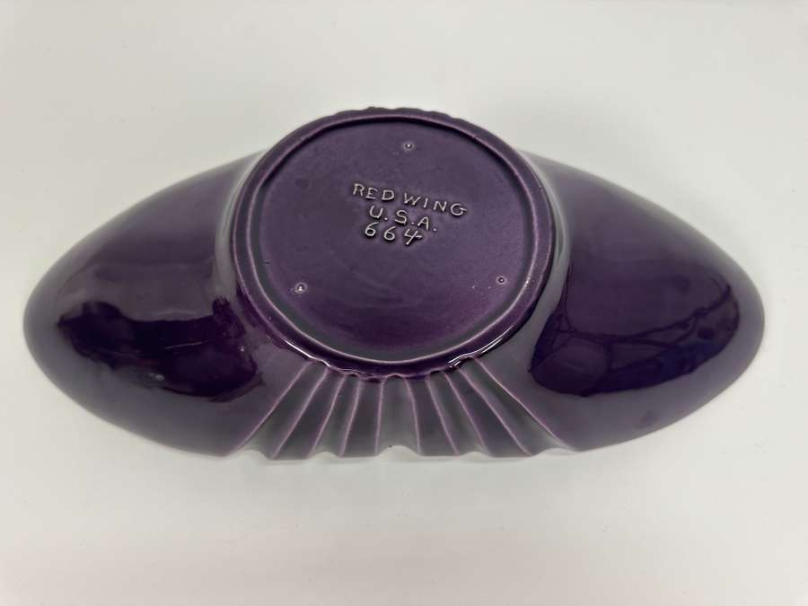 Just Added - Purple Red Wing USA Pottery 664 Centerpiece Bowl 14.5W X 6D X 2.5H [Photo 7]