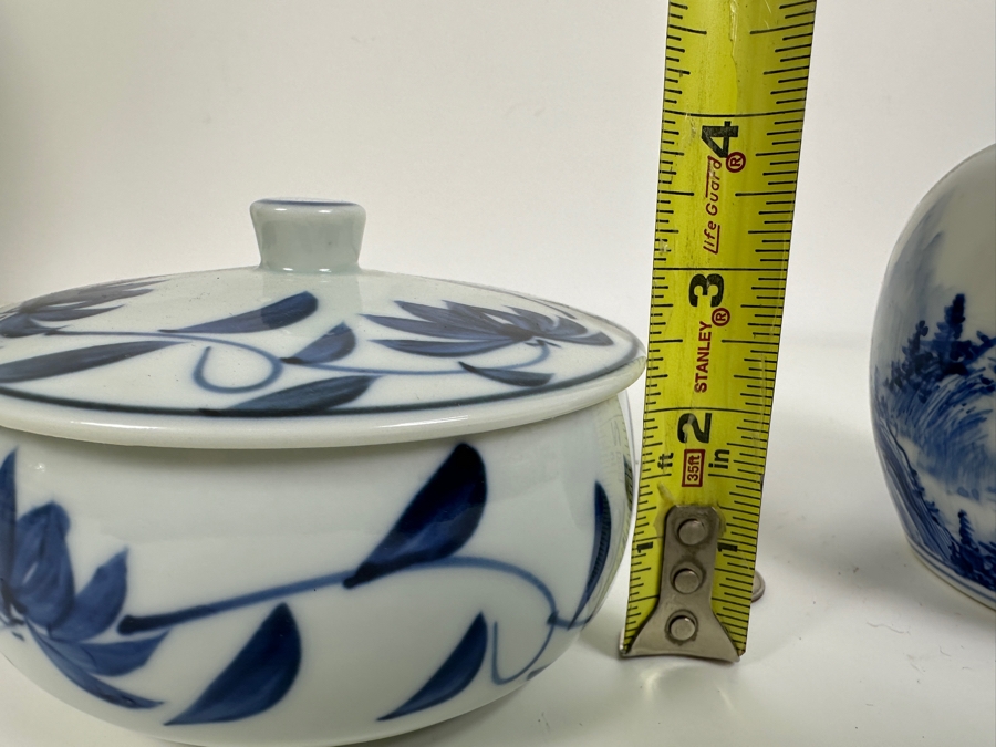 Just Added - Chinese Hand Painted Blue & White Signed Porcelain Vase 4.75H (R) And Vintage Signed Asian Covered Porcelain Box [Photo 17]