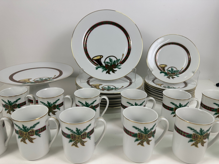 Just Added - Georges Briard 'The Hunt' China Set: 8 10.5' Dinner Plates, 8 Salad Plates, 12 Mugs & 1 Pedestal Cake Stand - Replacements Value $1,008 [Photo 2]
