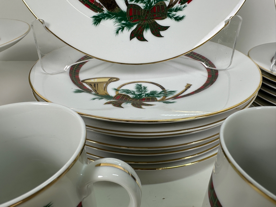 Just Added - Georges Briard 'The Hunt' China Set: 8 10.5' Dinner Plates, 8 Salad Plates, 12 Mugs & 1 Pedestal Cake Stand - Replacements Value $1,008 [Photo 6]