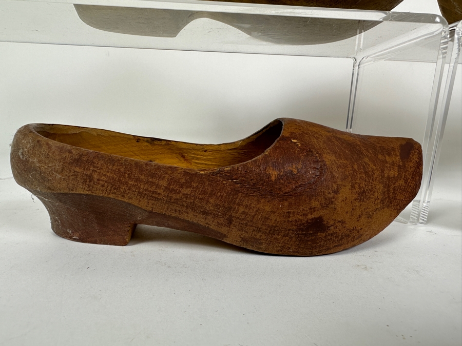 Just Added - Two Pairs Of Authentic Dutch Carved Wooden Shoes [Photo 2]