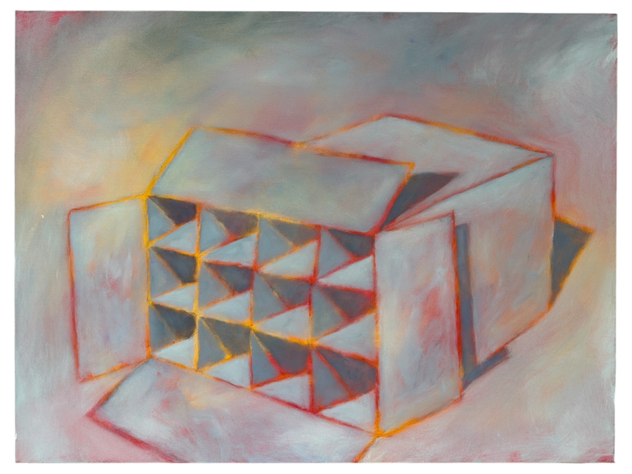 Gerrit Greve (1948-2024, Cardiff by the Sea, CA) Original Acrylic Painting On Canvas Titled 'Box Series - Gray Box On Peach' 2022 Signed Verso 40 X 30 Estimate $1,200 - $1,500 [Photo 1]