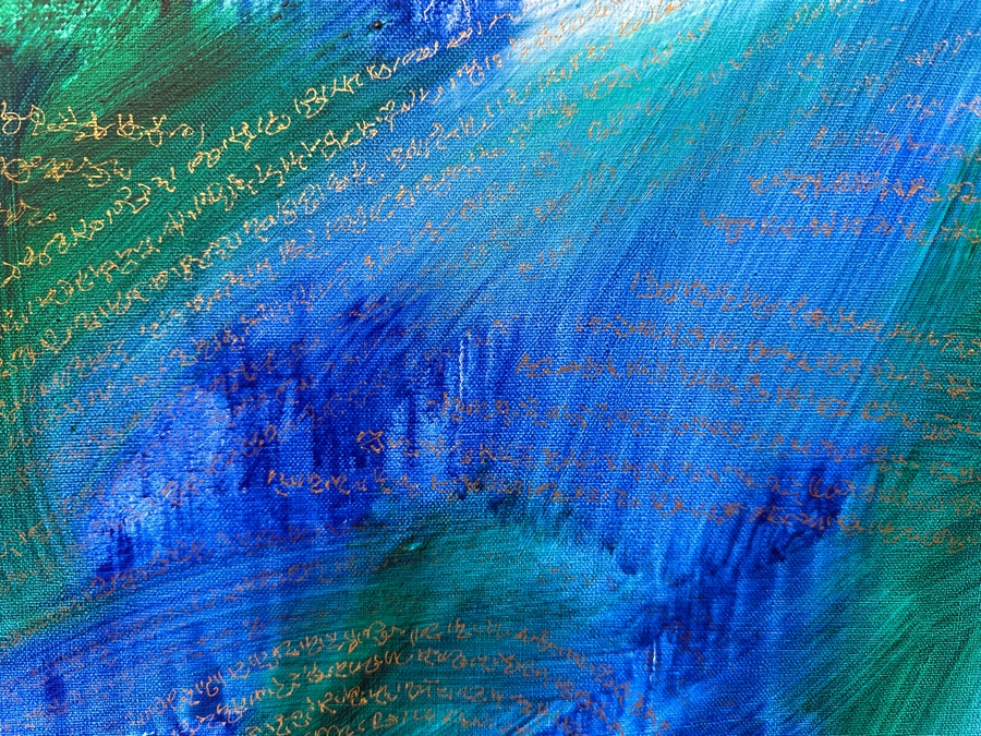 Gerrit Greve (1948-2024, Cardiff by the Sea, CA) Original Acrylic Painting On Canvas Titled 'Abstract with Gold Writing'  Bottom Right 30 X 40 Estimate $1,200 - $1,500 [Photo 7]