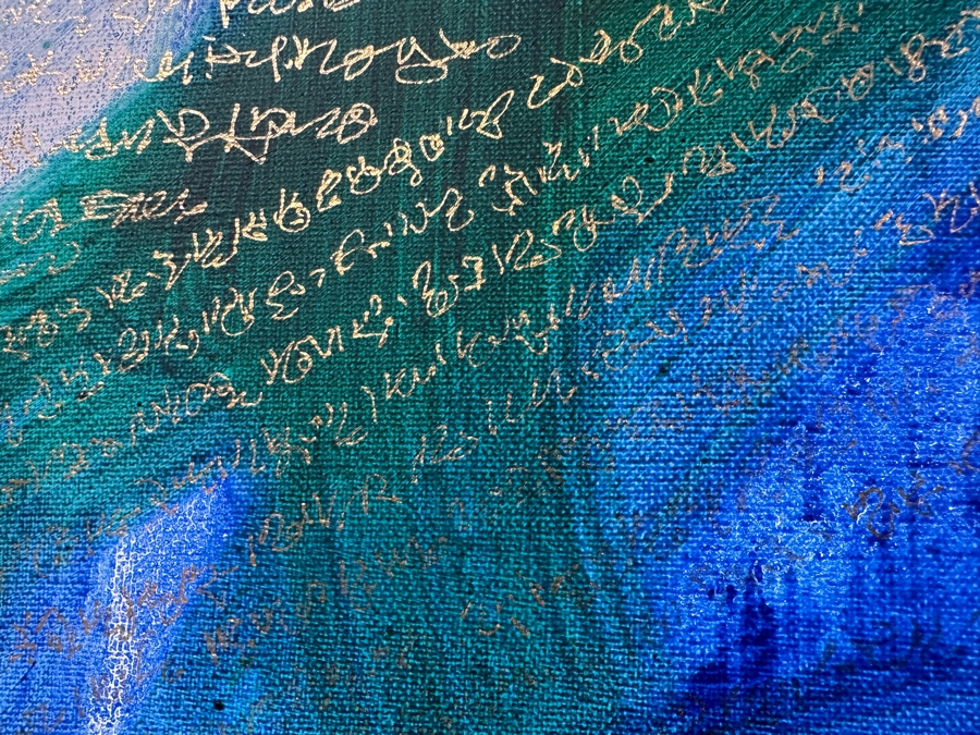 Gerrit Greve (1948-2024, Cardiff by the Sea, CA) Original Acrylic Painting On Canvas Titled 'Abstract with Gold Writing'  Bottom Right 30 X 40 Estimate $1,200 - $1,500 [Photo 6]