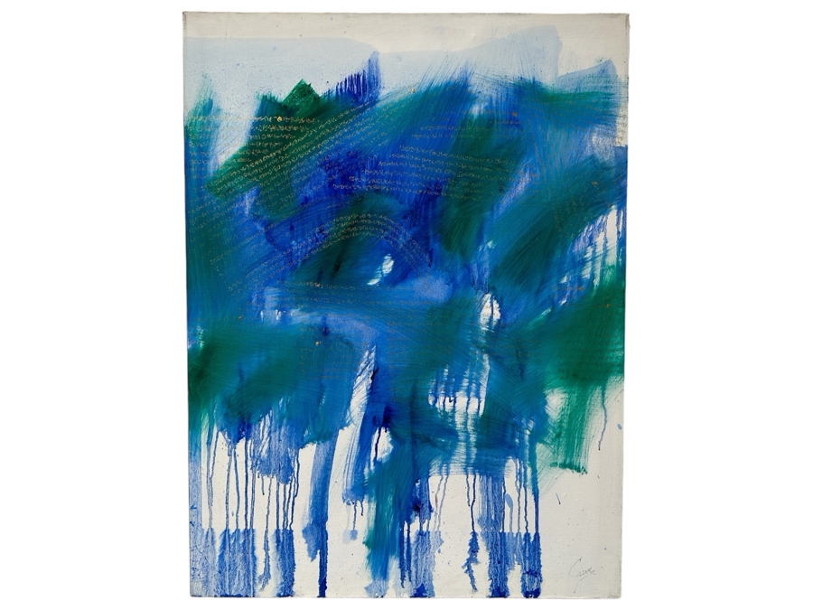 Gerrit Greve (1948-2024, Cardiff by the Sea, CA) Original Acrylic Painting On Canvas Titled 'Abstract with Gold Writing'  Bottom Right 30 X 40 Estimate $1,200 - $1,500 [Photo 1]