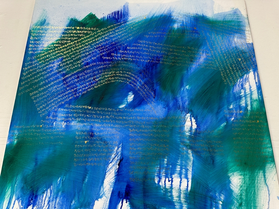 Gerrit Greve (1948-2024, Cardiff by the Sea, CA) Original Acrylic Painting On Canvas Titled 'Abstract with Gold Writing'  Bottom Right 30 X 40 Estimate $1,200 - $1,500 [Photo 2]