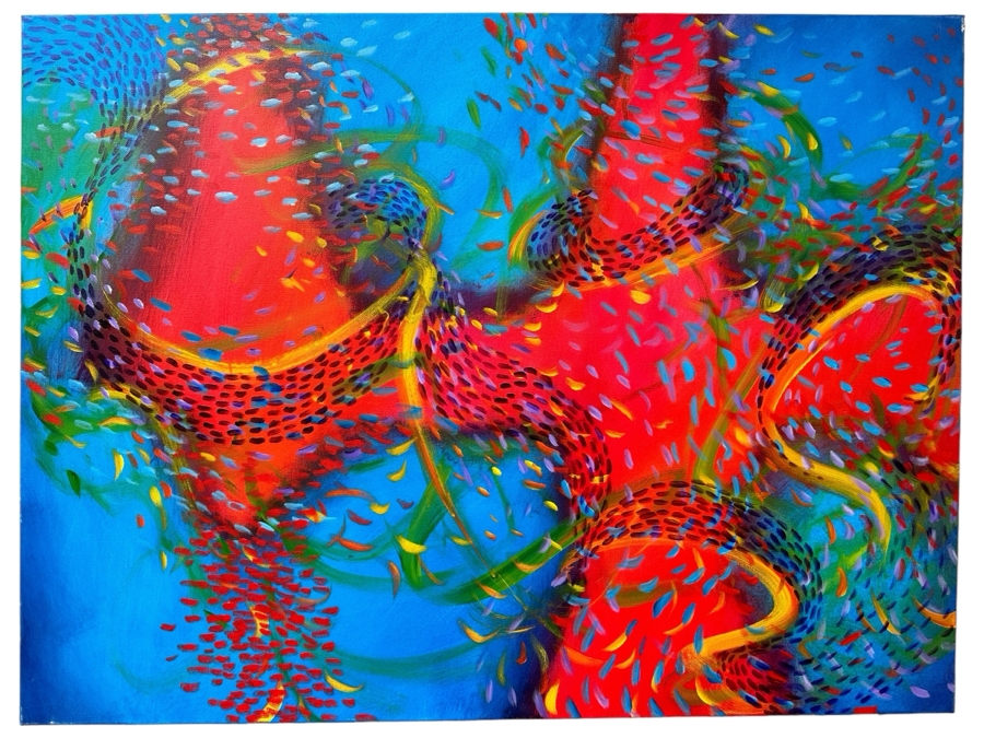 Gerrit Greve (1948-2024, Cardiff by the Sea, CA) Original Acrylic Painting On Canvas Titled 'Underwater Series - The Joy of Colors' 2021 Signed Verso 40 X 30 Estimate $1,200 - $1,500 [Photo 1]