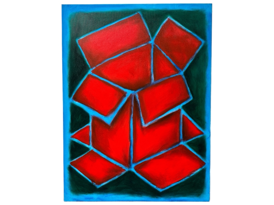 Gerrit Greve (1948-2024, Cardiff by the Sea, CA) Original Acrylic Painting On Canvas Titled 'Box Series - Red Box with Blue Trim' 2022 Signed Verso 30 X 40 Estimate $1,200 - $1,500 [Photo 1]