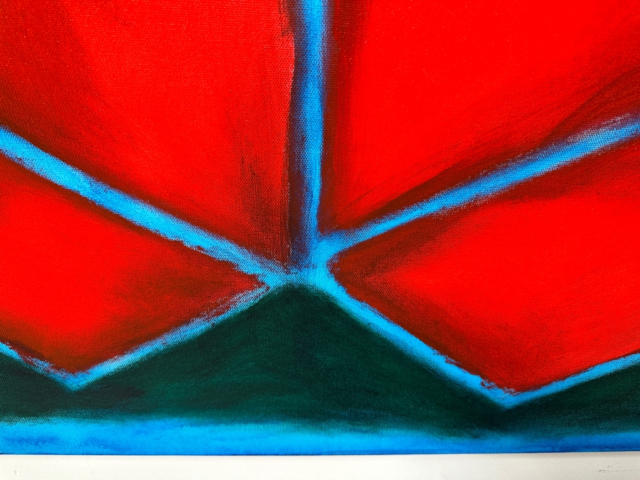 Gerrit Greve (1948-2024, Cardiff by the Sea, CA) Original Acrylic Painting On Canvas Titled 'Box Series - Red Box with Blue Trim' 2022 Signed Verso 30 X 40 Estimate $1,200 - $1,500 [Photo 4]