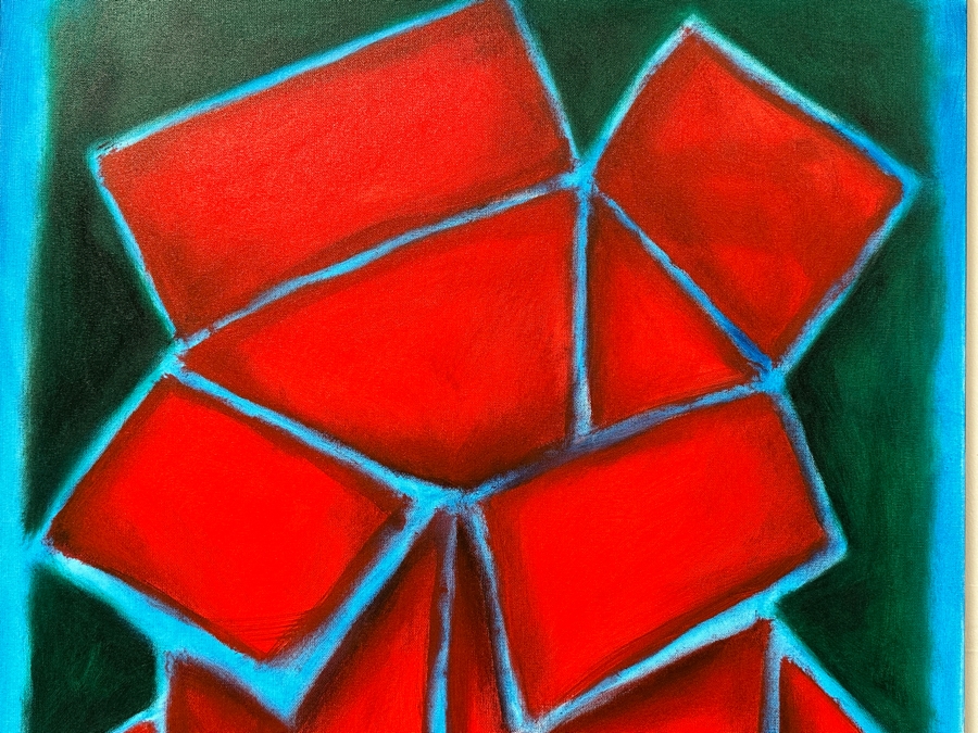 Gerrit Greve (1948-2024, Cardiff by the Sea, CA) Original Acrylic Painting On Canvas Titled 'Box Series - Red Box with Blue Trim' 2022 Signed Verso 30 X 40 Estimate $1,200 - $1,500 [Photo 2]