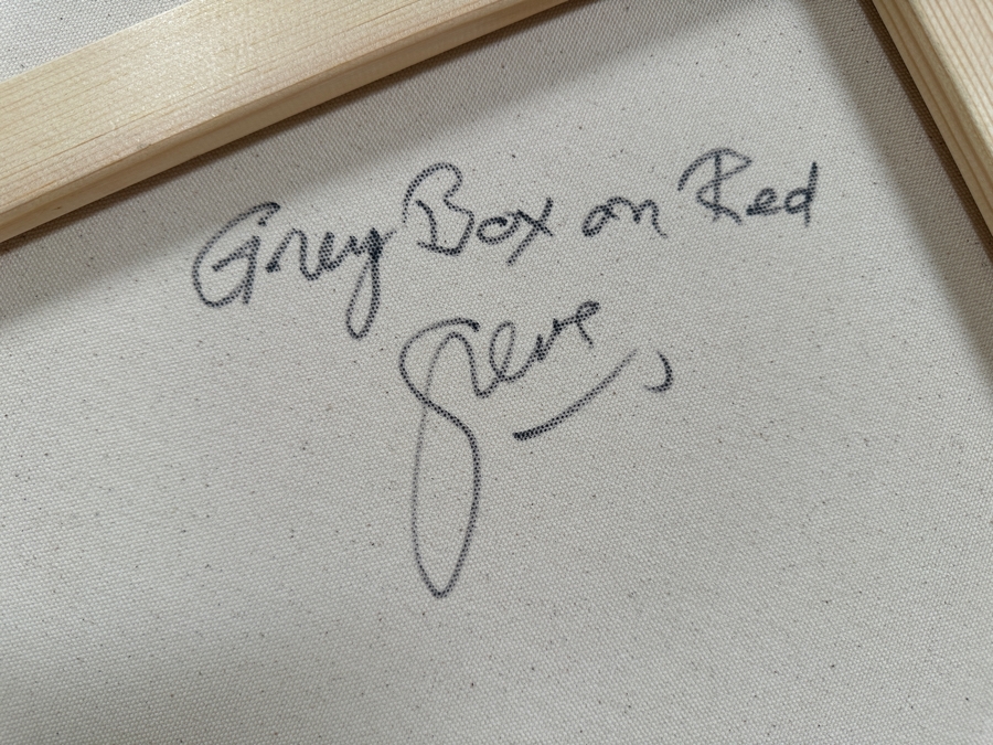 Gerrit Greve (1948-2024, Cardiff by the Sea, CA) Original Acrylic Painting On Canvas Titled 'Box Series - Gray Box on Red'  Signed Verso 30 X 40 Estimate $1,200 - $1,500 [Photo 6]