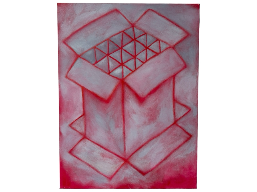 Gerrit Greve (1948-2024, Cardiff by the Sea, CA) Original Acrylic Painting On Canvas Titled 'Box Series - Gray Box on Red'  Signed Verso 30 X 40 Estimate $1,200 - $1,500 [Photo 1]