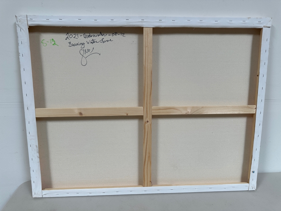 Gerrit Greve (1948-2024, Cardiff by the Sea, CA) Original Acrylic Painting On Canvas Titled 'Underwater Series - Burning Water Love' 2021 Signed Verso 40 X 30 Estimate $1,200 - $1,500 [Photo 5]