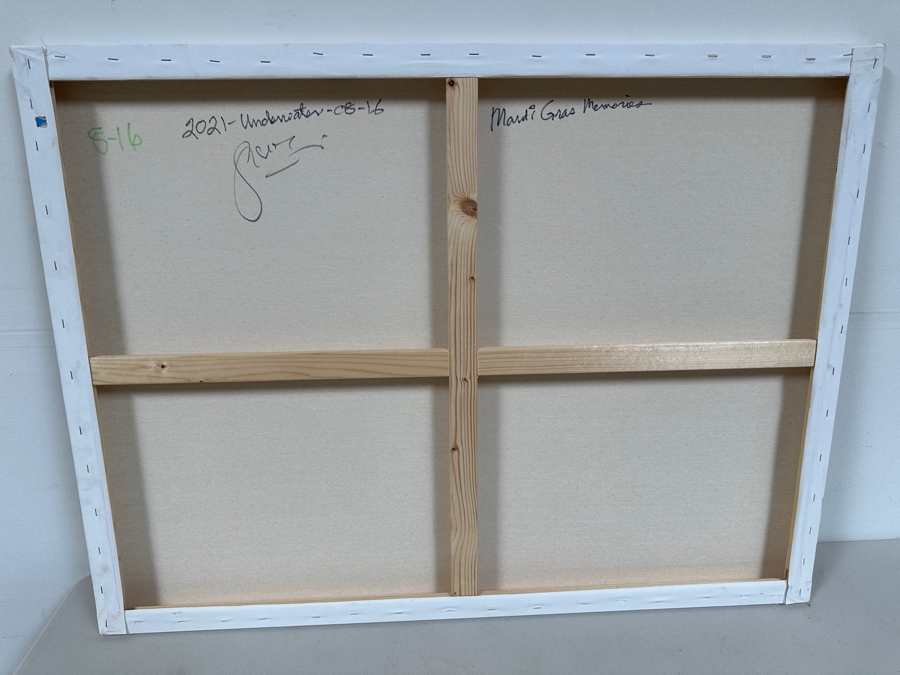 Gerrit Greve (1948-2024, Cardiff by the Sea, CA) Original Acrylic Painting On Canvas Titled 'Underwater Series - Mardi Gras Memories' 2021 Signed Verso 40 X 30 Estimate $1,200 - $1,500 [Photo 6]