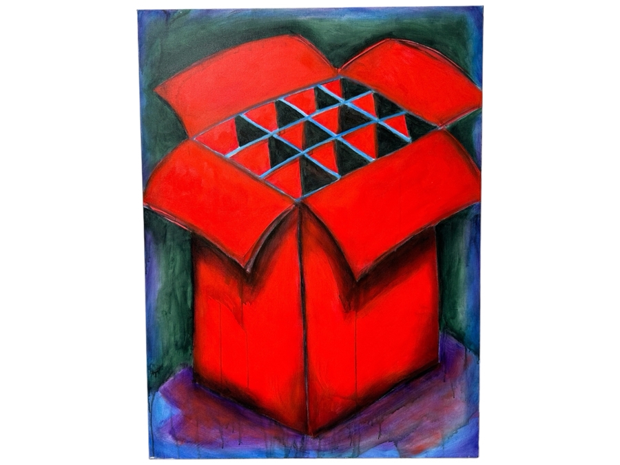 Gerrit Greve (1948-2024, Cardiff by the Sea, CA) Original Acrylic Painting On Canvas Titled 'Box Series - Red Box for Feelings' 2022 Signed Verso 30 X 40 Estimate $1,200 - $1,500 [Photo 1]