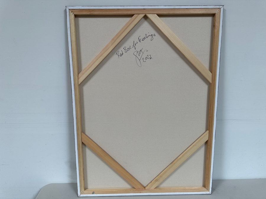 Gerrit Greve (1948-2024, Cardiff by the Sea, CA) Original Acrylic Painting On Canvas Titled 'Box Series - Red Box for Feelings' 2022 Signed Verso 30 X 40 Estimate $1,200 - $1,500 [Photo 5]