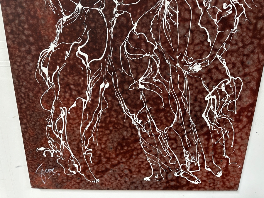 Gerrit Greve (1948-2024, Cardiff by the Sea, CA) Original Mixed Media Silkscreen With Hand Painted Background Painting On Canvas Titled 'Dancing Muses' Signed Bottom Left 30 X 40 Estimate $1,200 - $1,500 [Photo 5]