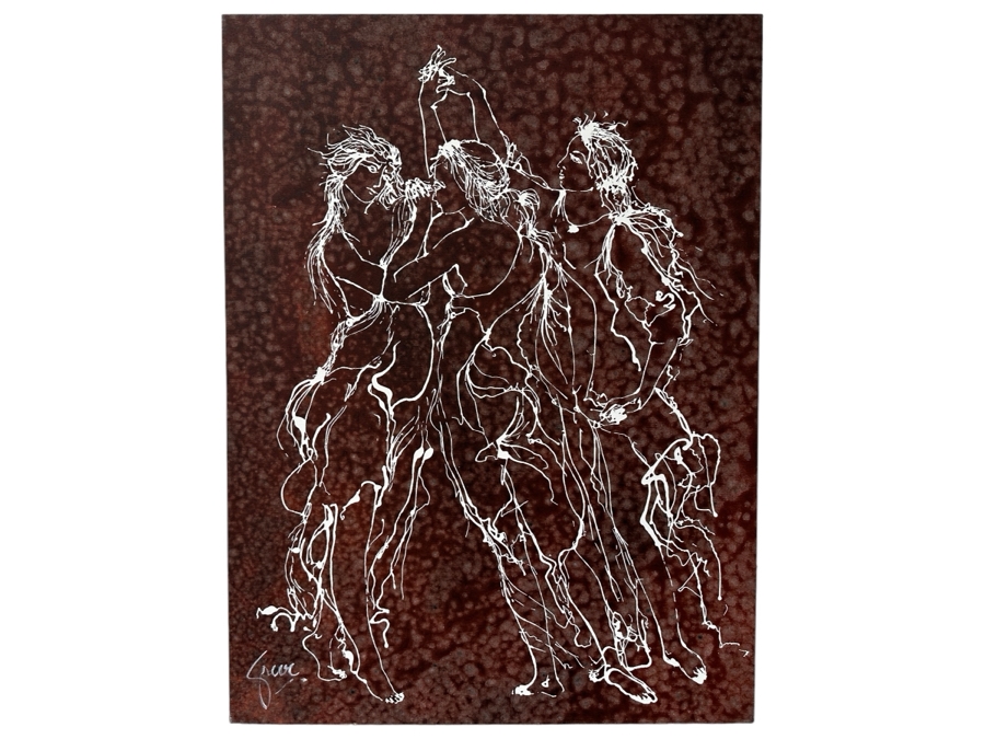 Gerrit Greve (1948-2024, Cardiff by the Sea, CA) Original Mixed Media Silkscreen With Hand Painted Background Painting On Canvas Titled 'Dancing Muses' Signed Bottom Left 30 X 40 Estimate $1,200 - $1,500 [Photo 1]