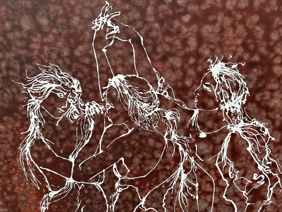 Gerrit Greve (1948-2024, Cardiff by the Sea, CA) Original Mixed Media Silkscreen With Hand Painted Background Painting On Canvas Titled 'Dancing Muses' Signed Bottom Left 30 X 40 Estimate $1,200 - $1,500 [Photo 2]