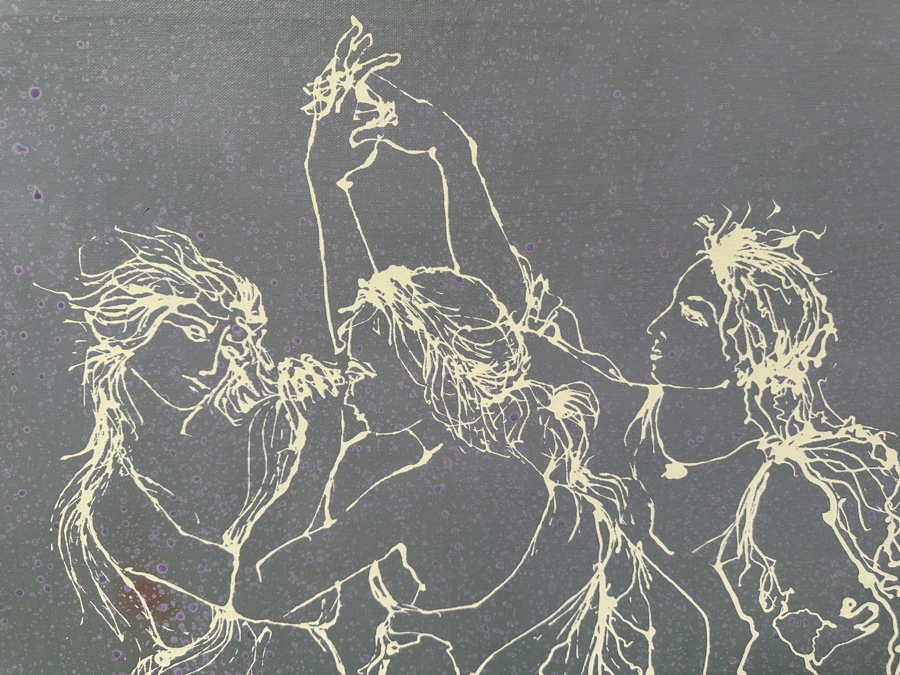 Gerrit Greve (1948-2024, Cardiff by the Sea, CA) Original Mixed Media Silkscreen With Hand Painted Background Painting On Canvas Titled 'Dancing Muses' Signed Bottom Left 30 X 40 Estimate $300 - $600 [Photo 2]