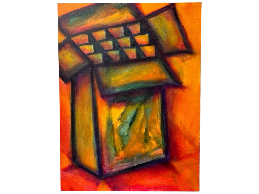 Gerrit Greve (1948-2024, Cardiff by the Sea, CA) Original Acrylic Painting On Canvas Titled 'Box Series - Yellow Box on Yellow' 2022 Signed Verso 30 X 40 Estimate $1,200 - $1,500 [Photo 1]