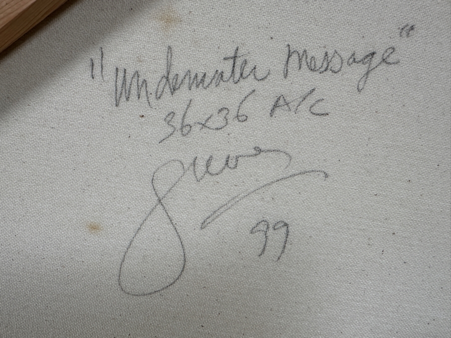 Gerrit Greve (1948-2024, Cardiff by the Sea, CA) Original Acrylic Painting On Canvas Titled 'Underwater Series - Underwater Message' 1999 Signed Verso 36 X 36 Estimate $1,300 - $1,600 [Photo 6]