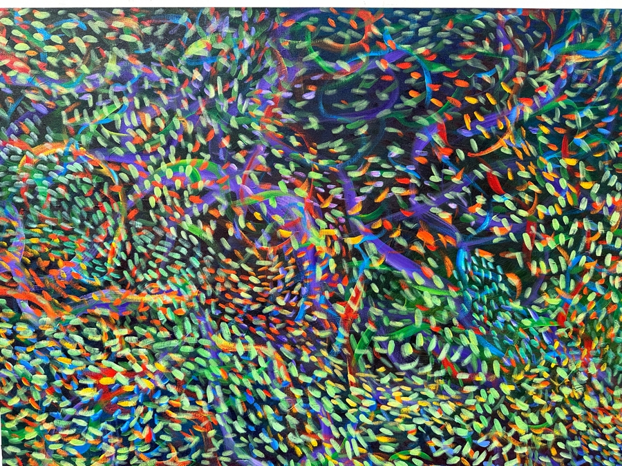 Gerrit Greve (1948-2024, Cardiff by the Sea, CA) Original Acrylic Painting On Canvas Titled 'Underwater Series - Underwater Message' 1999 Signed Verso 36 X 36 Estimate $1,300 - $1,600 [Photo 4]