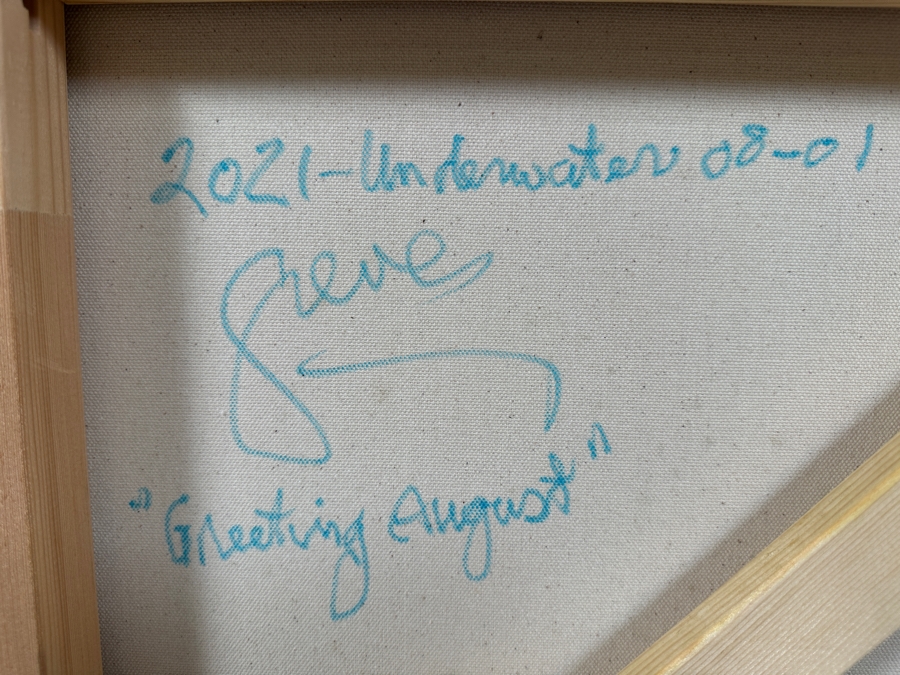 Gerrit Greve (1948-2024, Cardiff by the Sea, CA) Original Acrylic Painting On Canvas Titled 'Underwater Series - Greeting August' 2001 Signed Verso 36 X 36 Estimate $1,300 - $1,600 [Photo 6]