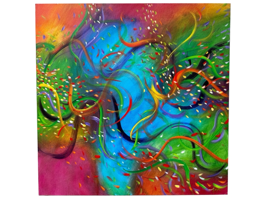 Gerrit Greve (1948-2024, Cardiff by the Sea, CA) Original Acrylic Painting On Canvas Titled 'Underwater Series - Greeting August' 2001 Signed Verso 36 X 36 Estimate $1,300 - $1,600