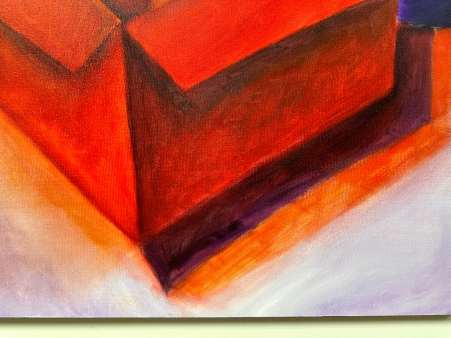 Gerrit Greve (1948-2024, Cardiff by the Sea, CA) Original Acrylic Painting On Canvas Titled 'Box Series - Red Box on White and Purple' 2022 Signed Verso 36 X 36 Estimate $1,300 - $1,600 [Photo 4]