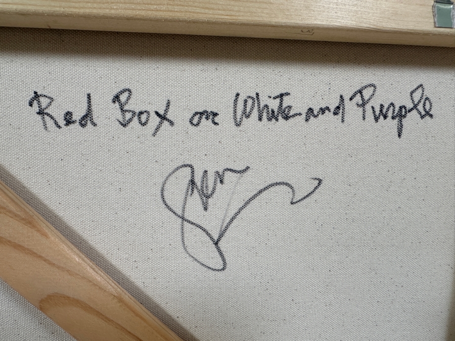 Gerrit Greve (1948-2024, Cardiff by the Sea, CA) Original Acrylic Painting On Canvas Titled 'Box Series - Red Box on White and Purple' 2022 Signed Verso 36 X 36 Estimate $1,300 - $1,600 [Photo 10]