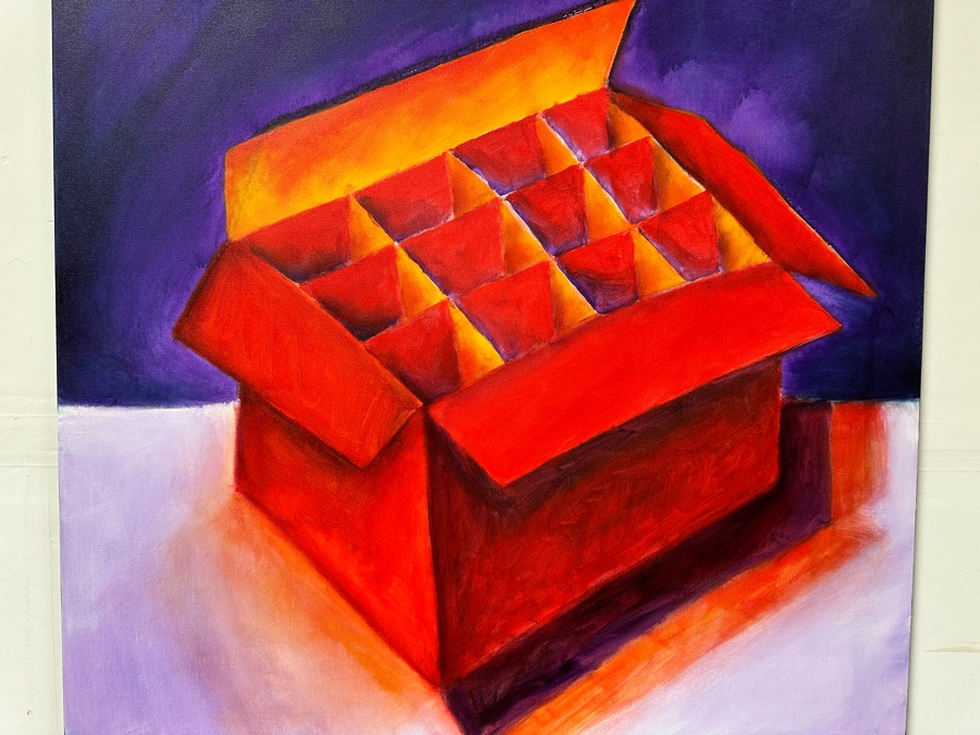 Gerrit Greve (1948-2024, Cardiff by the Sea, CA) Original Acrylic Painting On Canvas Titled 'Box Series - Red Box on White and Purple' 2022 Signed Verso 36 X 36 Estimate $1,300 - $1,600 [Photo 3]