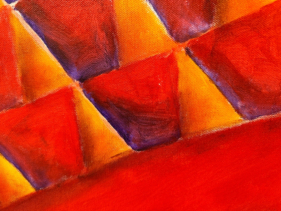 Gerrit Greve (1948-2024, Cardiff by the Sea, CA) Original Acrylic Painting On Canvas Titled 'Box Series - Red Box on White and Purple' 2022 Signed Verso 36 X 36 Estimate $1,300 - $1,600 [Photo 6]