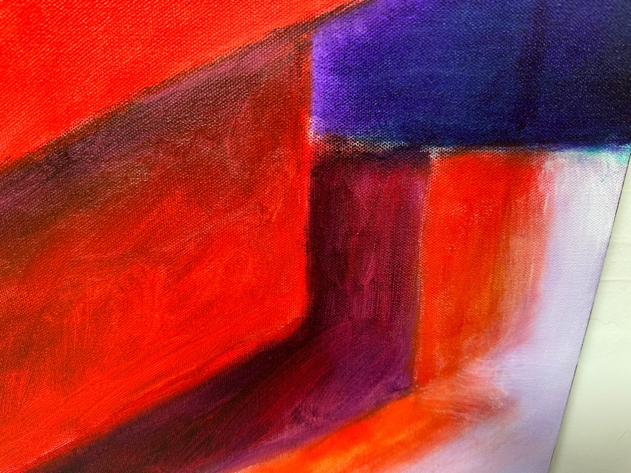 Gerrit Greve (1948-2024, Cardiff by the Sea, CA) Original Acrylic Painting On Canvas Titled 'Box Series - Red Box on White and Purple' 2022 Signed Verso 36 X 36 Estimate $1,300 - $1,600 [Photo 5]