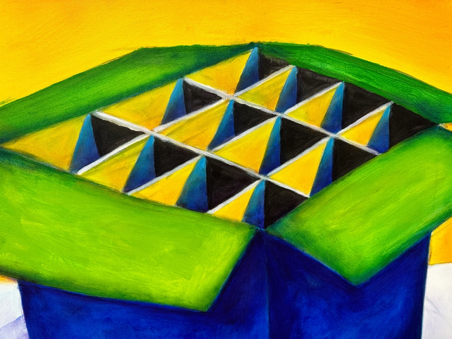 Gerrit Greve (1948-2024, Cardiff by the Sea, CA) Original Acrylic Painting On Canvas Titled 'Box Series - Blue and Green on White' 2022 Signed Verso 36 X 36 Estimate $1,300 - $1,600 [Photo 2]