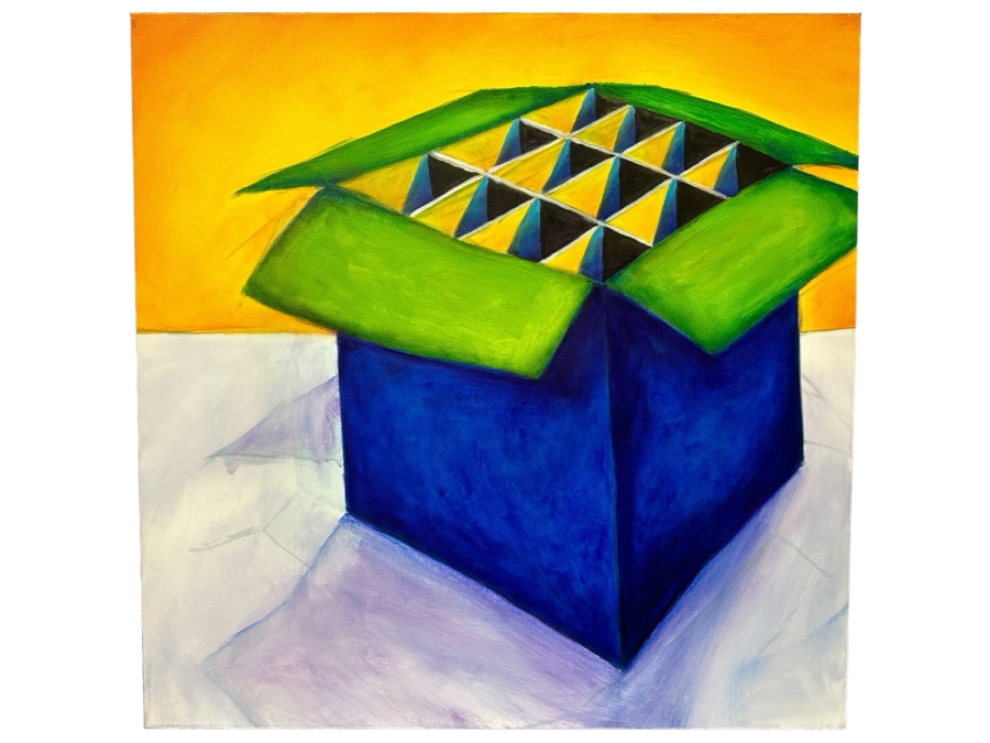 Gerrit Greve (1948-2024, Cardiff by the Sea, CA) Original Acrylic Painting On Canvas Titled 'Box Series - Blue and Green on White' 2022 Signed Verso 36 X 36 Estimate $1,300 - $1,600