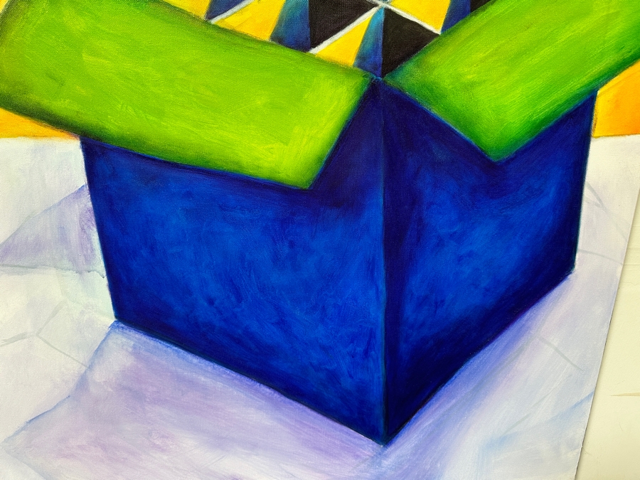 Gerrit Greve (1948-2024, Cardiff by the Sea, CA) Original Acrylic Painting On Canvas Titled 'Box Series - Blue and Green on White' 2022 Signed Verso 36 X 36 Estimate $1,300 - $1,600 [Photo 3]