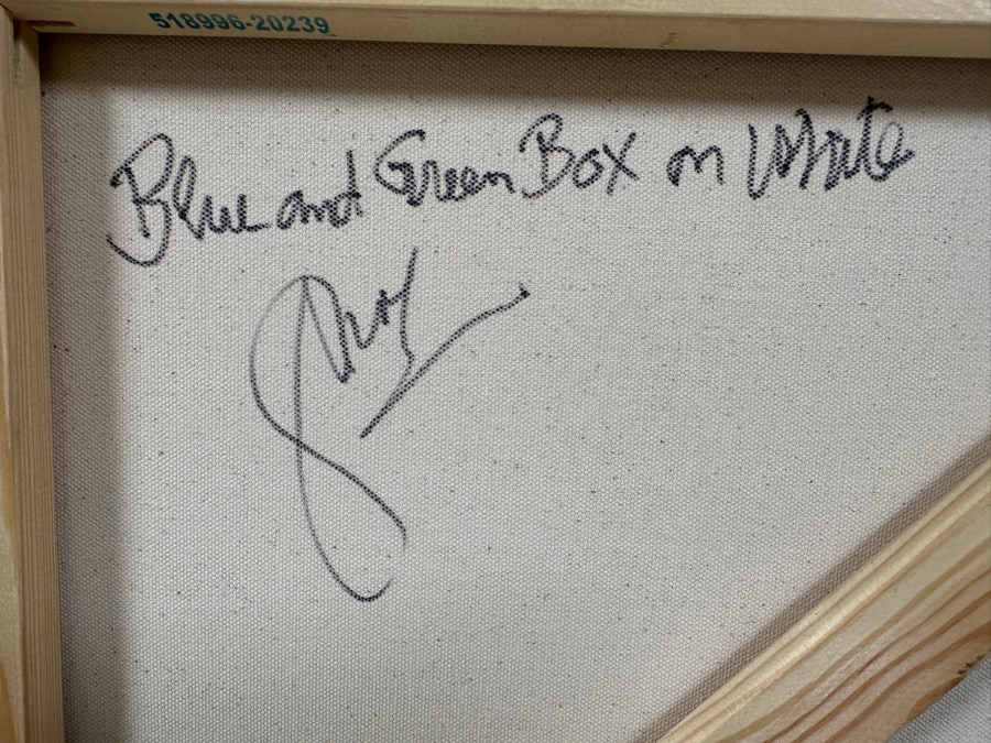 Gerrit Greve (1948-2024, Cardiff by the Sea, CA) Original Acrylic Painting On Canvas Titled 'Box Series - Blue and Green on White' 2022 Signed Verso 36 X 36 Estimate $1,300 - $1,600 [Photo 7]