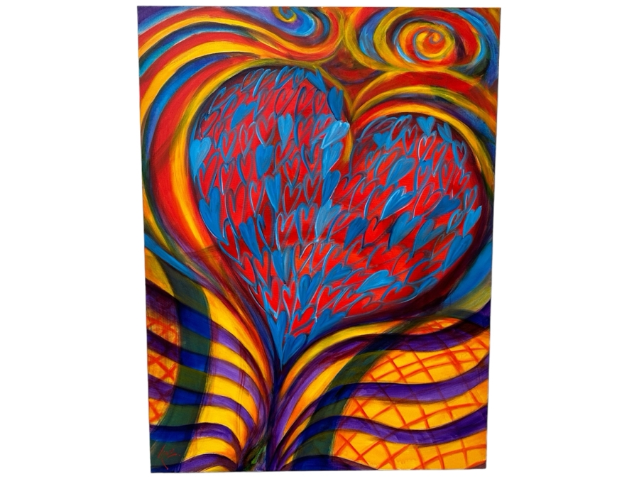 Gerrit Greve (1948-2024, Cardiff by the Sea, CA) Original Acrylic Painting On Canvas Titled 'Circus Heart' 2004 Signed Bottom Left and Verso 36 X 48 Estimate $1,700 - $2,200 [Photo 1]