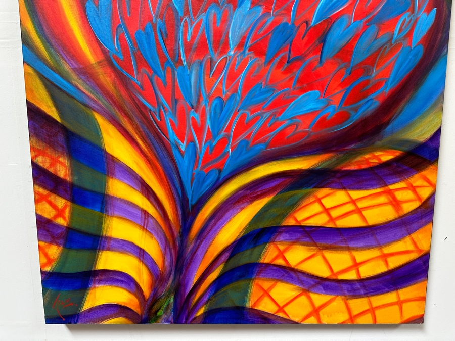 Gerrit Greve (1948-2024, Cardiff by the Sea, CA) Original Acrylic Painting On Canvas Titled 'Circus Heart' 2004 Signed Bottom Left and Verso 36 X 48 Estimate $1,700 - $2,200 [Photo 3]