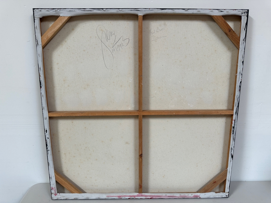 Gerrit Greve (1948-2024, Cardiff by the Sea, CA) Original Acrylic Painting On Canvas Titled 'Red Cross Deus' 1992 Signed Verso 40 X 40 Estimate $1,600 - $2,000 [Photo 8]