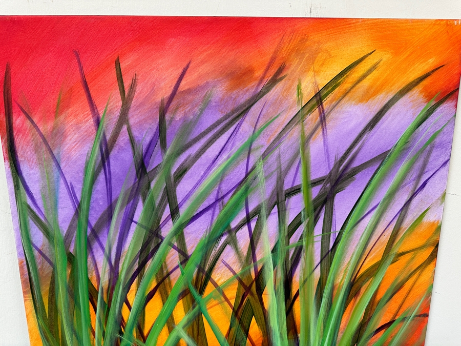 Gerrit Greve (1948-2024, Cardiff by the Sea, CA) Original Acrylic Painting On Canvas Titled 'Water Reeds 03' 2019 Signed Bottom Right and Verso 24 X 30 Estimate $700 - $900 [Photo 4]