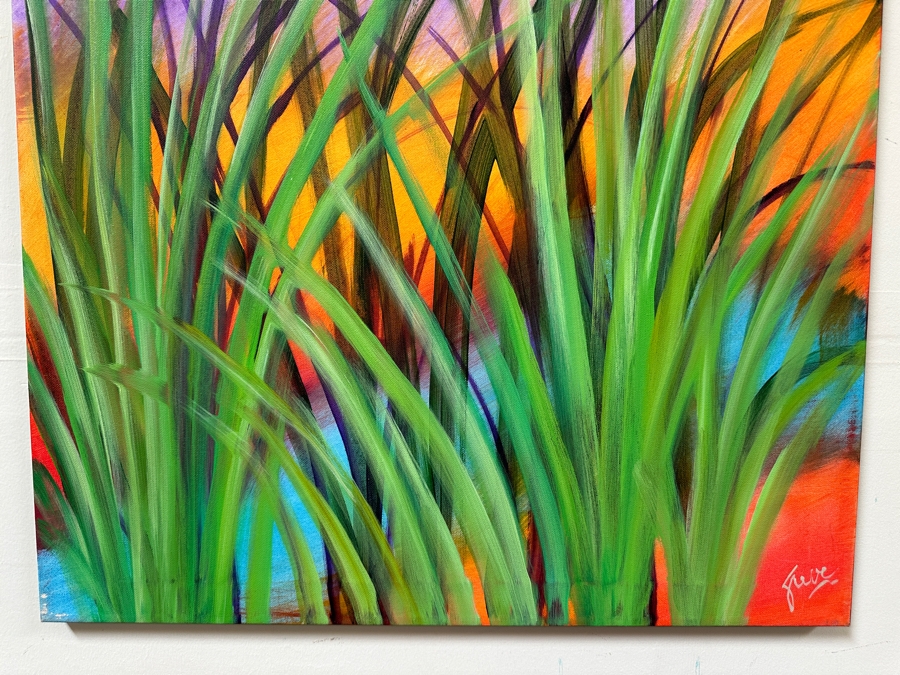 Gerrit Greve (1948-2024, Cardiff by the Sea, CA) Original Acrylic Painting On Canvas Titled 'Water Reeds 03' 2019 Signed Bottom Right and Verso 24 X 30 Estimate $700 - $900 [Photo 2]