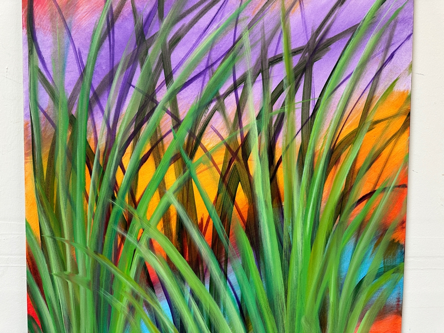 Gerrit Greve (1948-2024, Cardiff by the Sea, CA) Original Acrylic Painting On Canvas Titled 'Water Reeds 03' 2019 Signed Bottom Right and Verso 24 X 30 Estimate $700 - $900 [Photo 3]