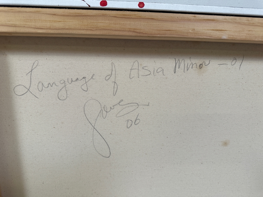 Gerrit Greve (1948-2024, Cardiff by the Sea, CA) Original Acrylic And Sand Painting On Canvas Titled 'Language of Asis Minor' 2006 Signed Verso 48 X 24 Estimate $1,200 - $1,500 [Photo 11]