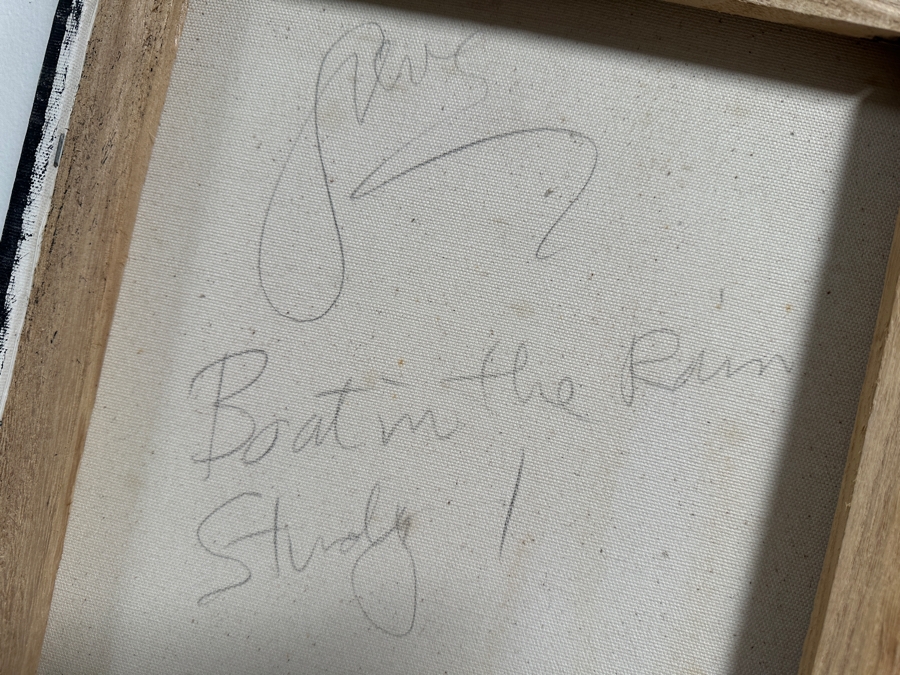 Gerrit Greve (1948-2024, Cardiff by the Sea, CA) Original Acrylic Painting On Canvas Titled 'Spirit Boat Series - Boat in the Rain'  Signed Verso 12 X 36 Estimate $400 - $600 [Photo 6]