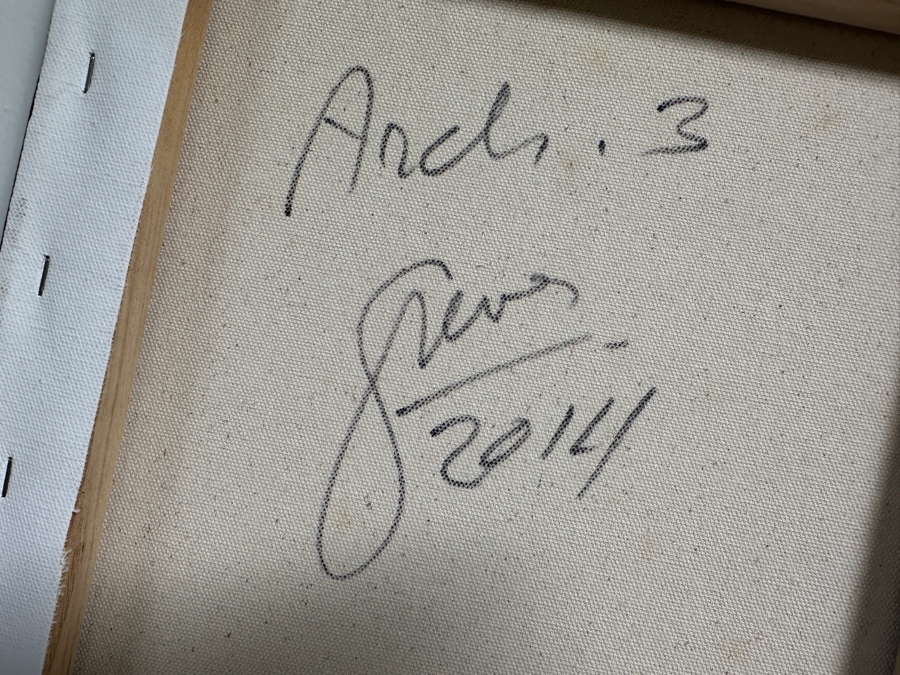 Gerrit Greve (1948-2024, Cardiff by the Sea, CA) Original Acrylic Painting On Canvas Titled 'Architecture 3' 2014 Signed Verso 12 X 36 Estimate $400 - $600 [Photo 7]