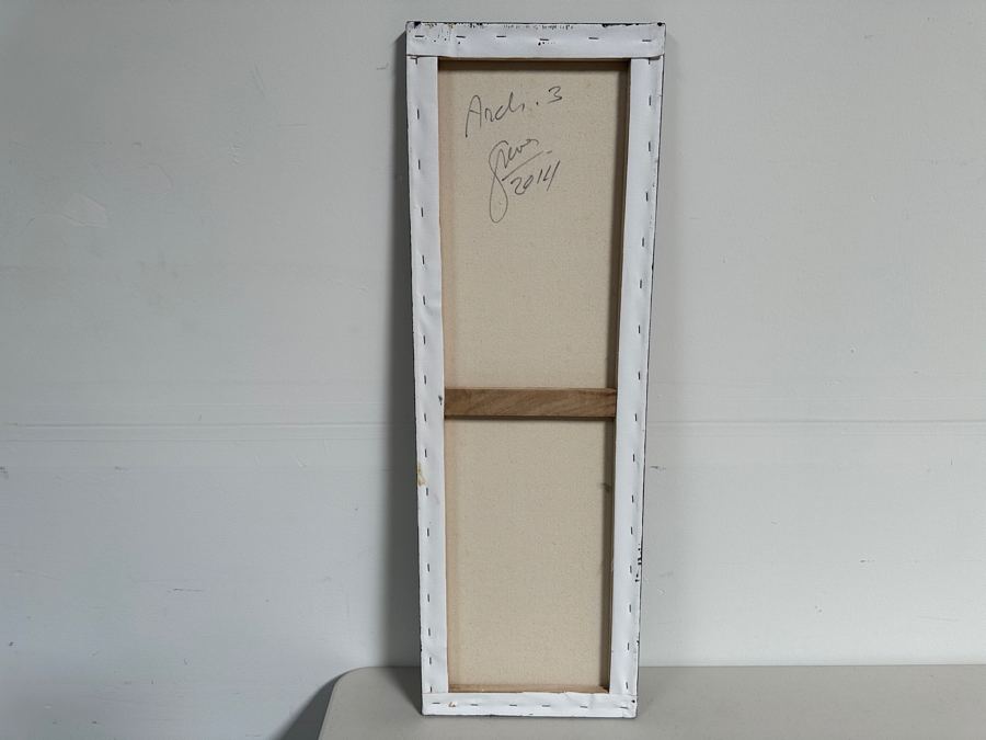 Gerrit Greve (1948-2024, Cardiff by the Sea, CA) Original Acrylic Painting On Canvas Titled 'Architecture 3' 2014 Signed Verso 12 X 36 Estimate $400 - $600 [Photo 6]