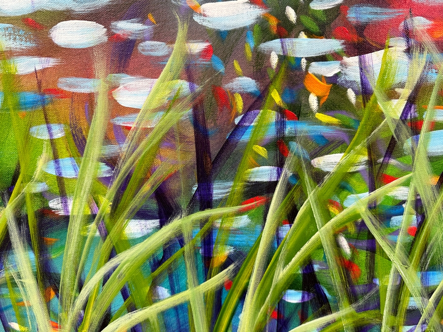 Gerrit Greve (1948-2024, Cardiff by the Sea, CA) Original Acrylic Painting On Canvas Titled 'Reeds at Water's Edge 5' 2017 Signed Bottom Right and Verso 28 X 22 Estimate $600 - $800 [Photo 4]